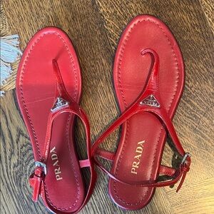 Prada Red Sandals with Metallic Embellishments